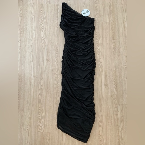 Capsulle mesh one shoulder asymmetrical midi dress nwt - Picture 2 of 2